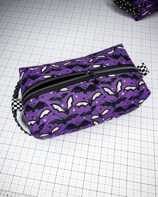 Quilted Boxy Pouch - Freakin' Bats in Checkers