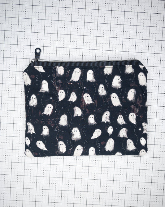 Quilted Zipper Pouch - Ghosts in Gray Stripes