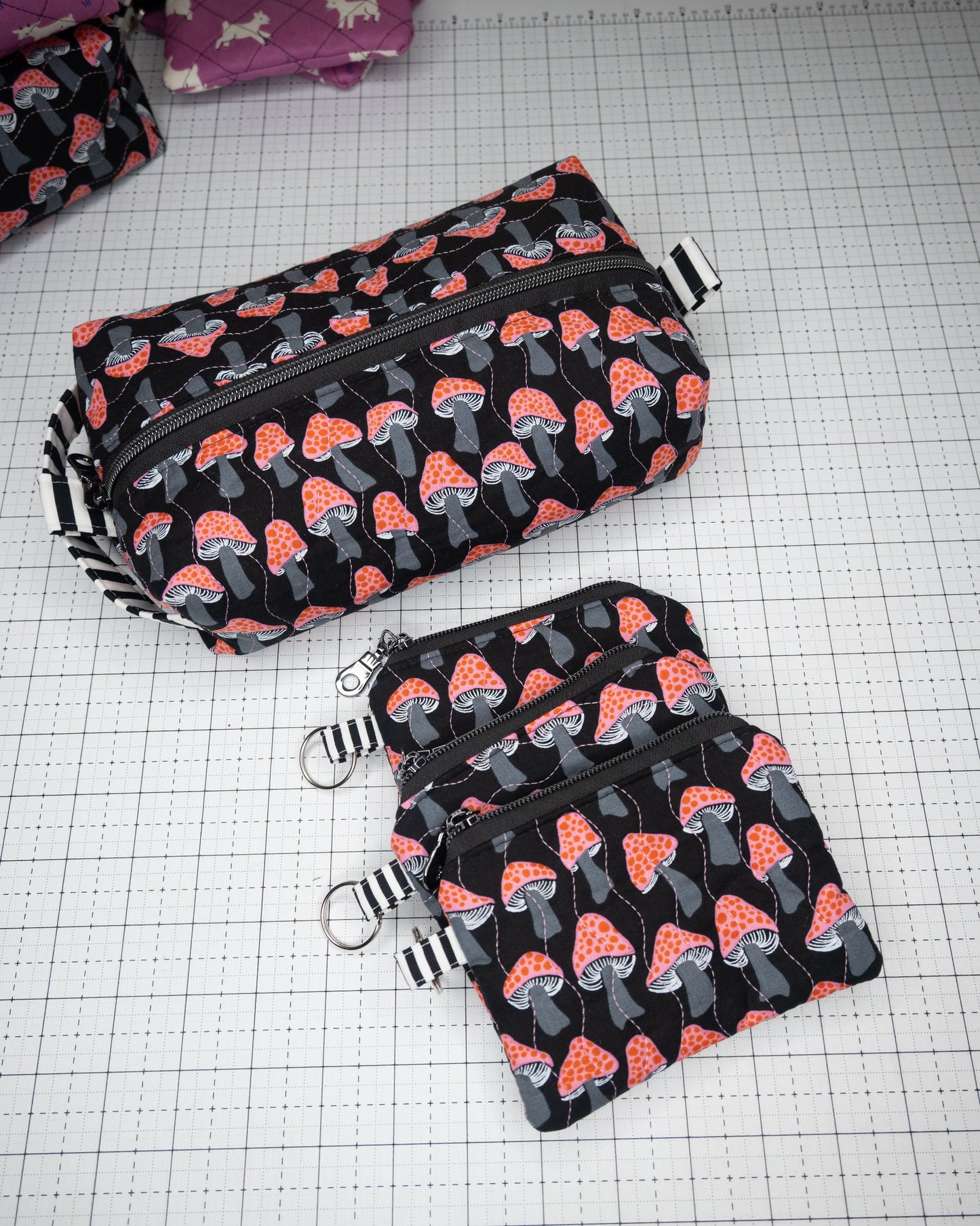 Quilted Boxy Pouch - Shrooms
