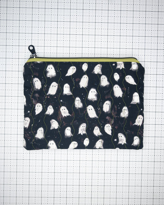 Quilted Zipper Pouch - Ghosts in Green