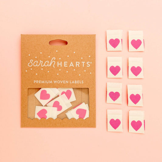 Pink Heart Woven Labels - Sewing Clothing Gift Tags