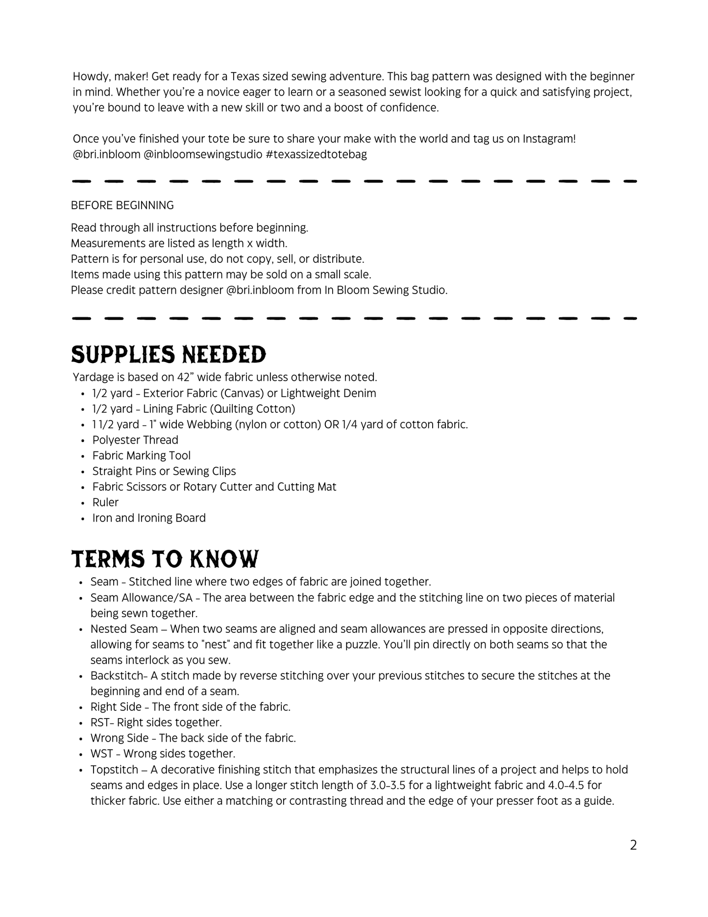 Texas Sized Tote Bag | PDF Sewing Pattern