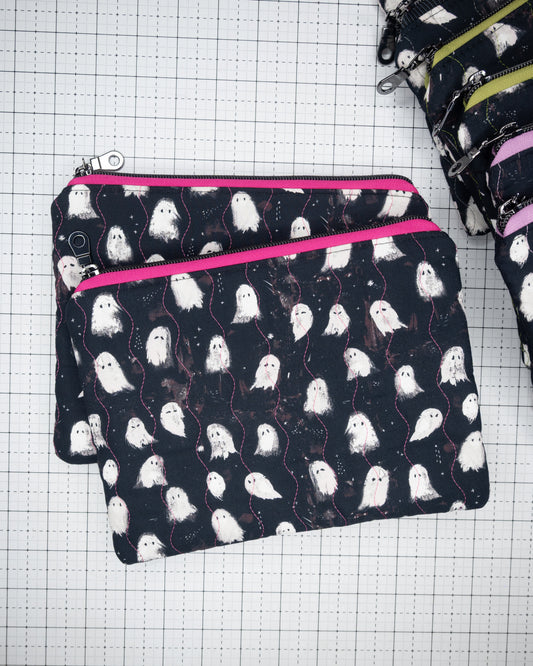 Quilted Zipper Pouch - Ghosts in Hot Pink