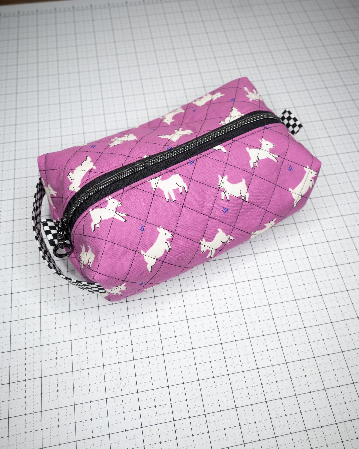 Quilted Boxy Pouch - Goats in Purple