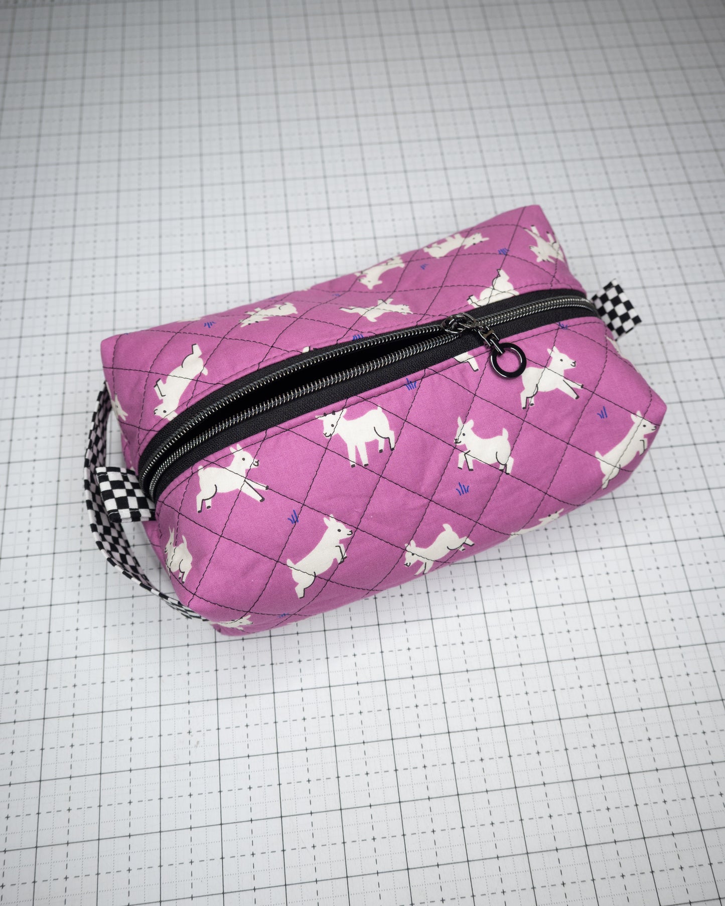 Quilted Boxy Pouch - Goats in Purple