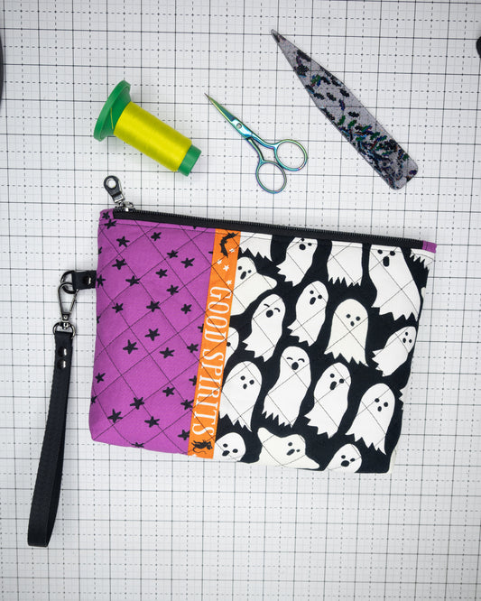 Quilted Zipper Pouch with Wristlet Strap - Good Spirits