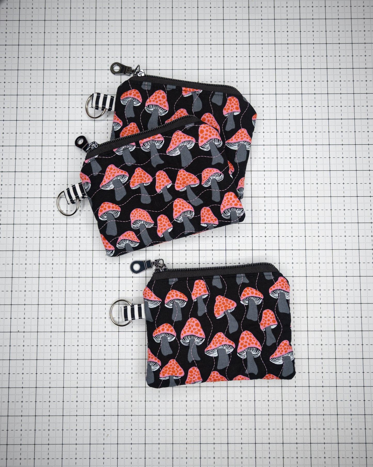 Quilted Mini Keychain Wallet - Shrooms