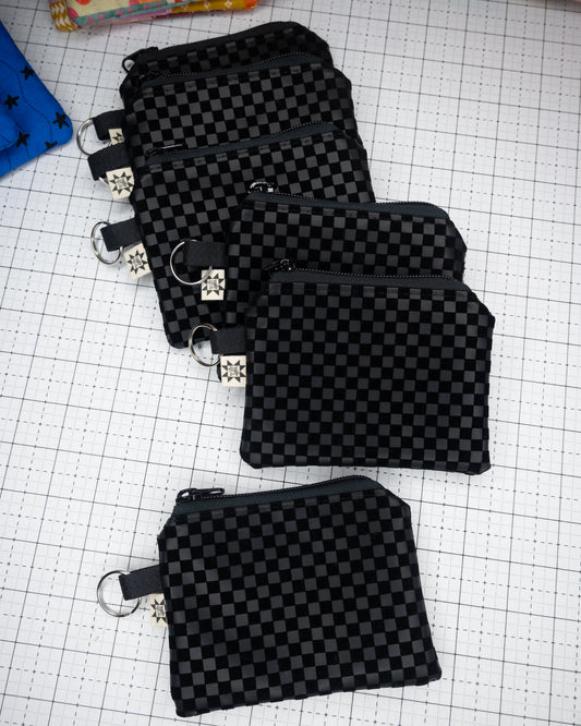 Mini Keychain Wallet - Checkers in Black
