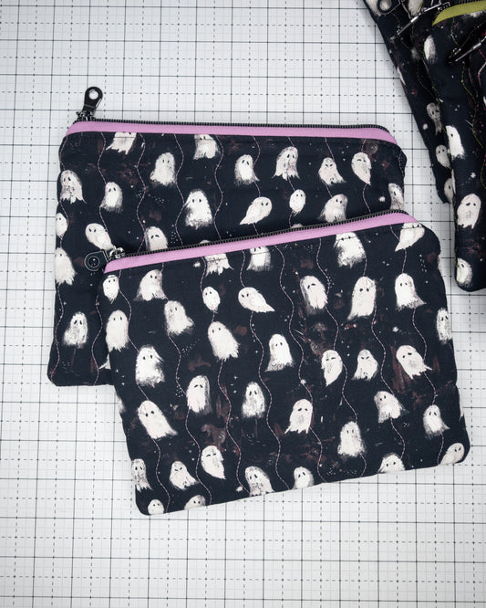Quilted Zipper Pouch - Ghosts in Lilac
