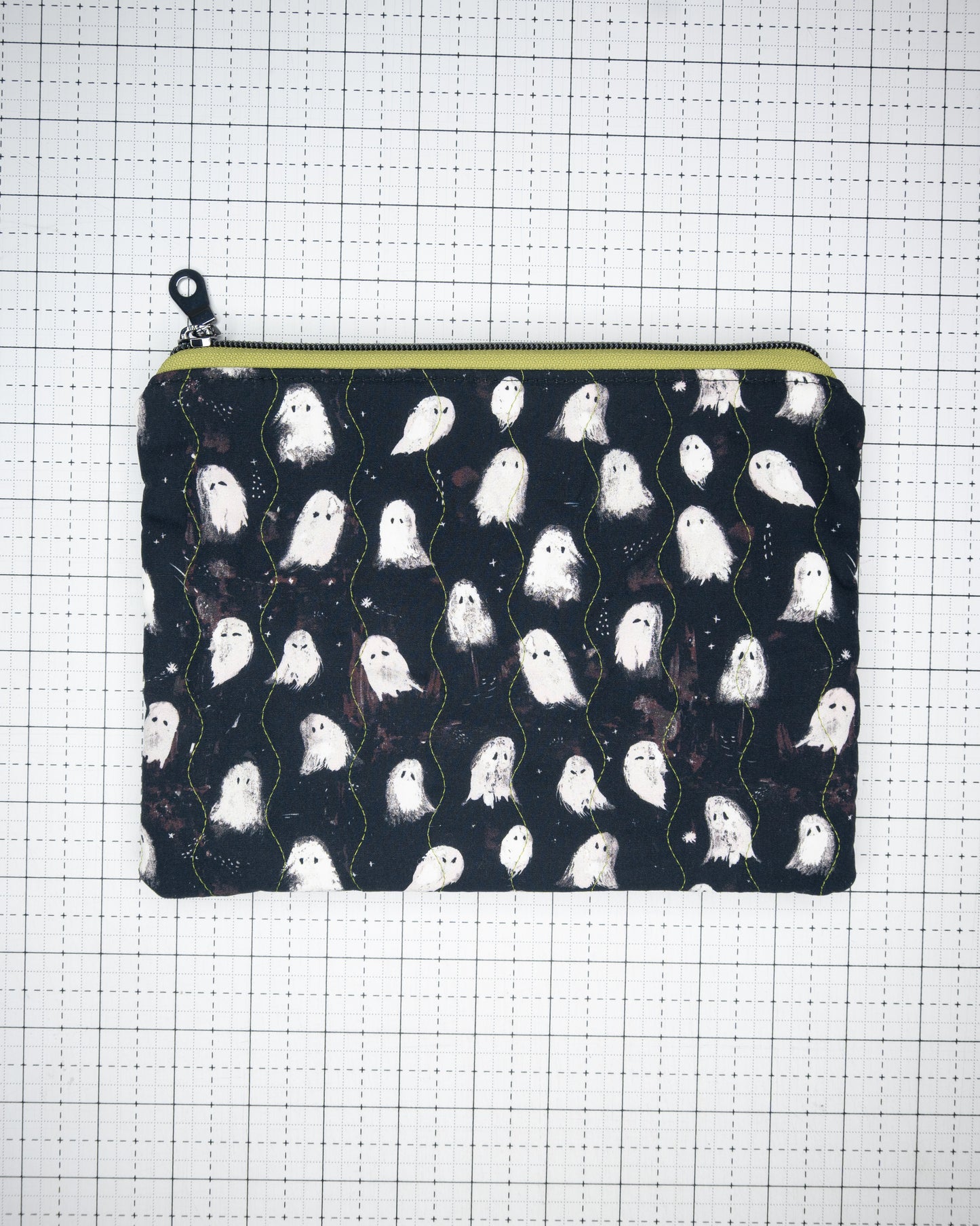 Quilted Zipper Pouch - Ghosts in Green