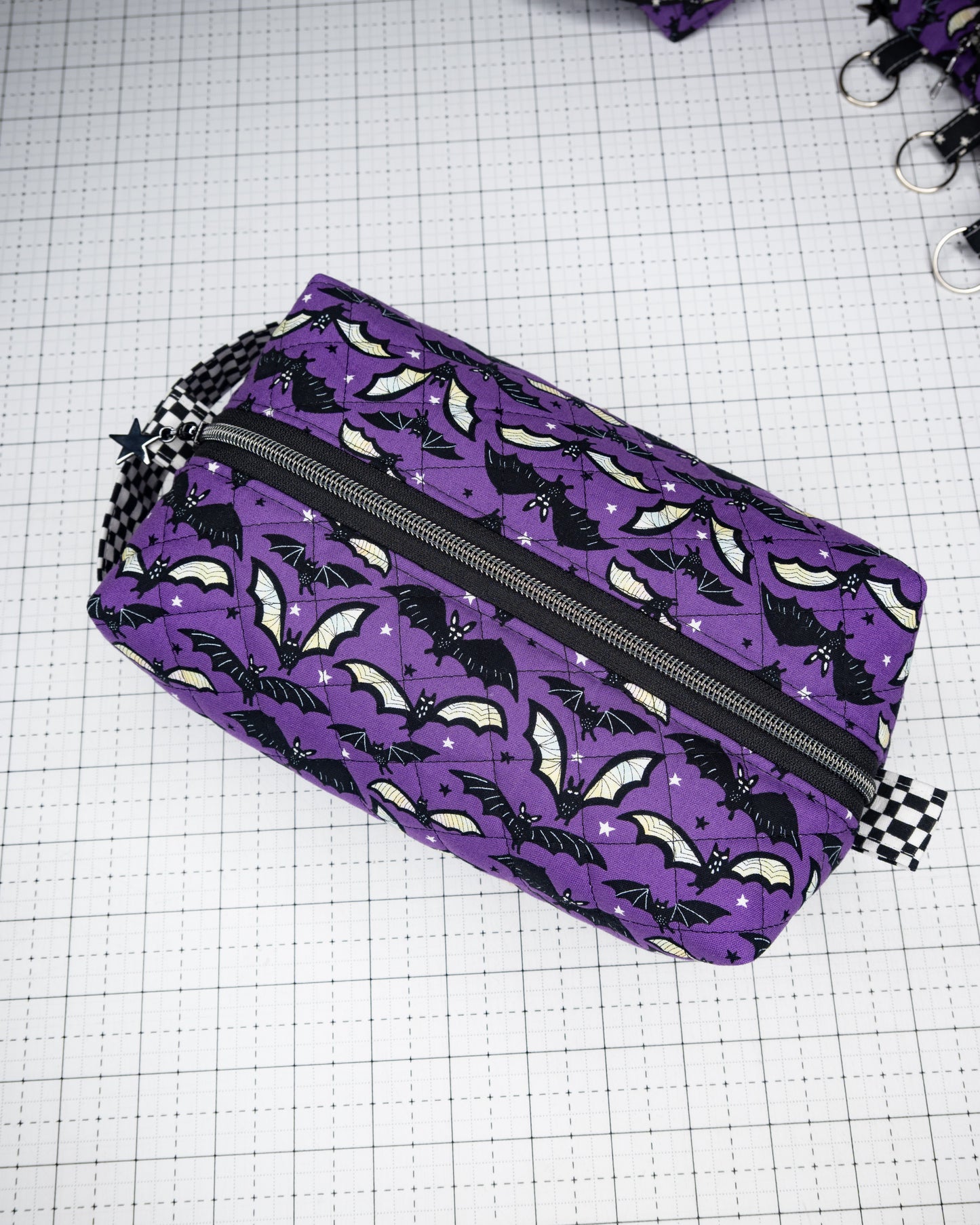 Quilted Boxy Pouch - Freakin' Bats in Checkers