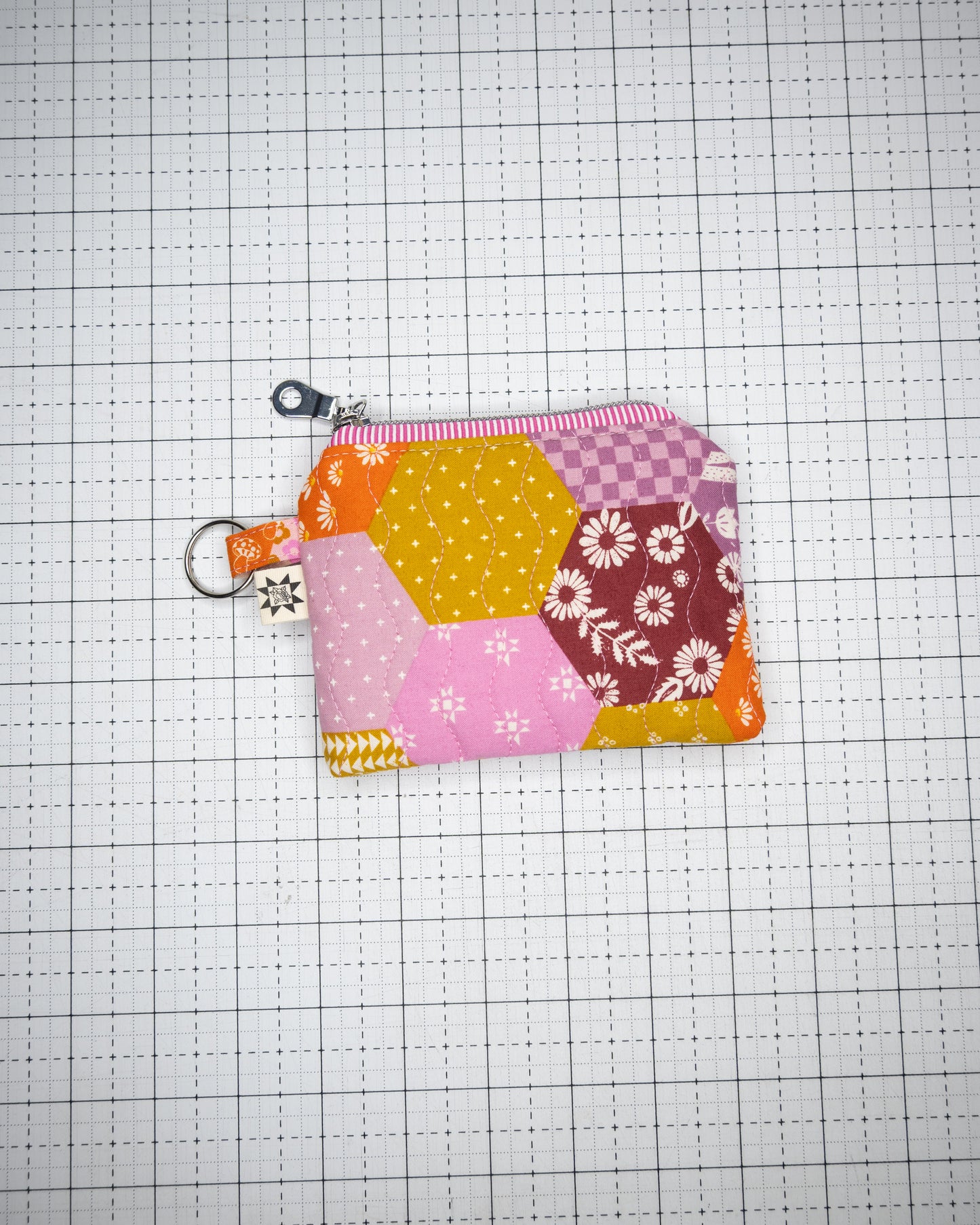 Quilted Mini Keychain Wallet - Pink Patchwork
