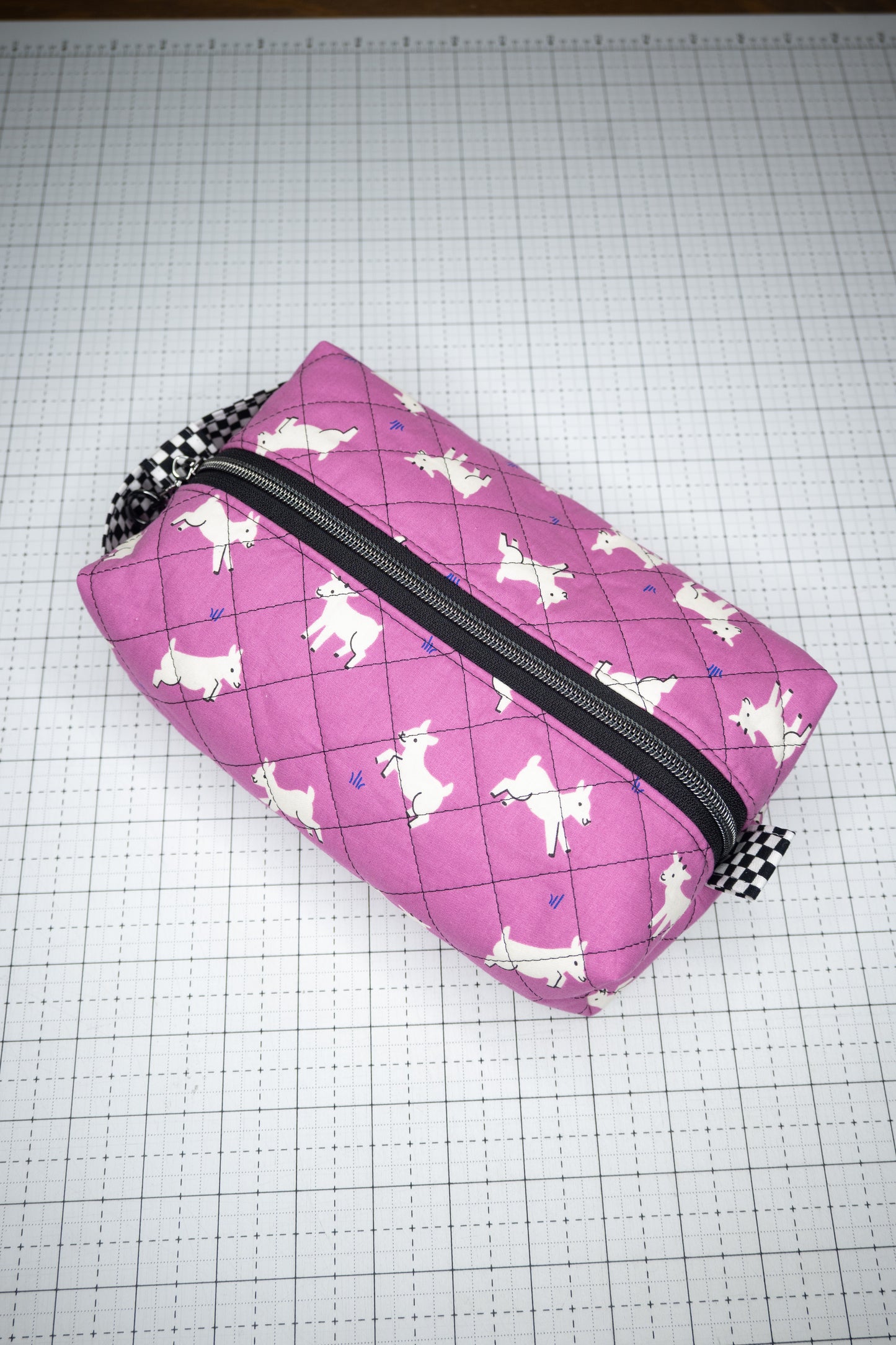 Quilted Boxy Pouch - Goats in Purple