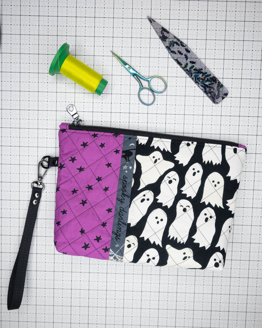 Quilted Zipper Pouch with Wristlet Strap -  Spooky Darlings