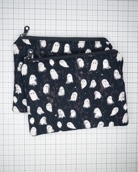 Quilted Zipper Pouch - Ghosts in Gray Stripes